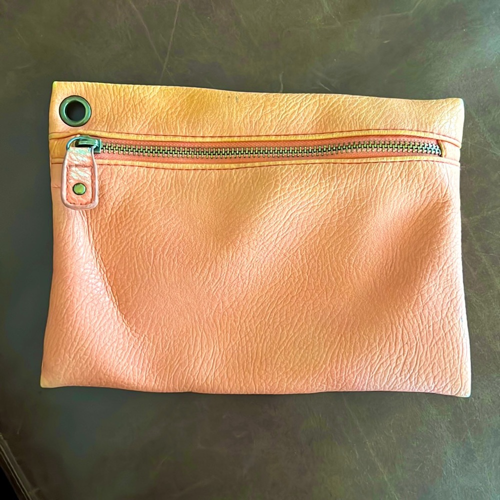 Orange Leather Makeup Bag